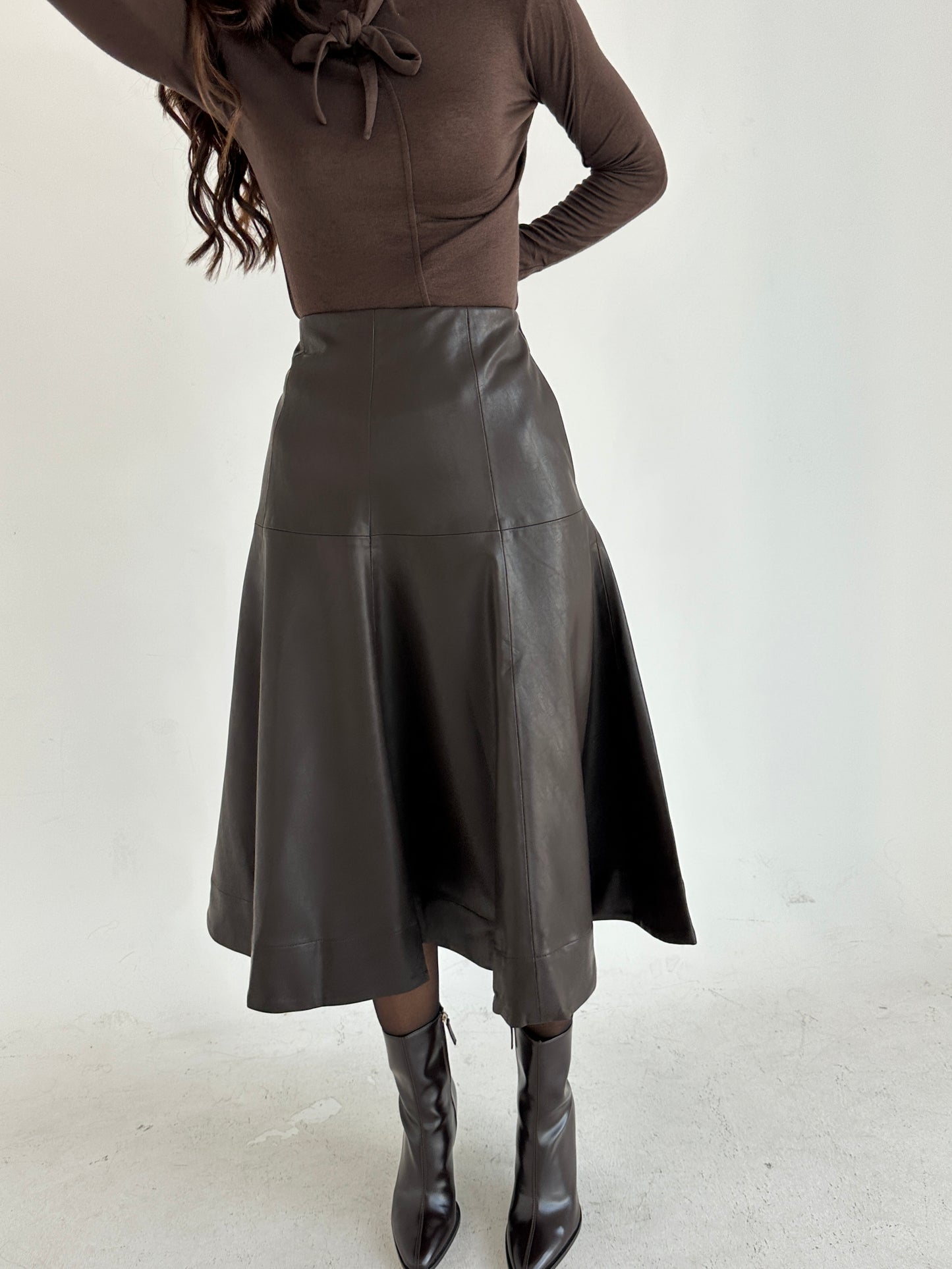 Brown leather skirt