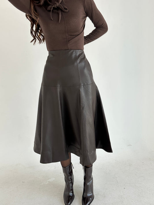Brown leather skirt