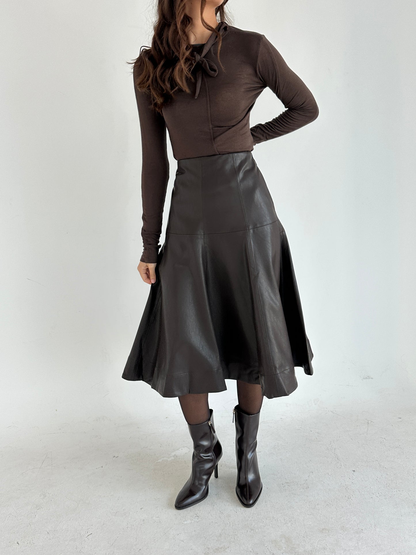 Brown leather skirt