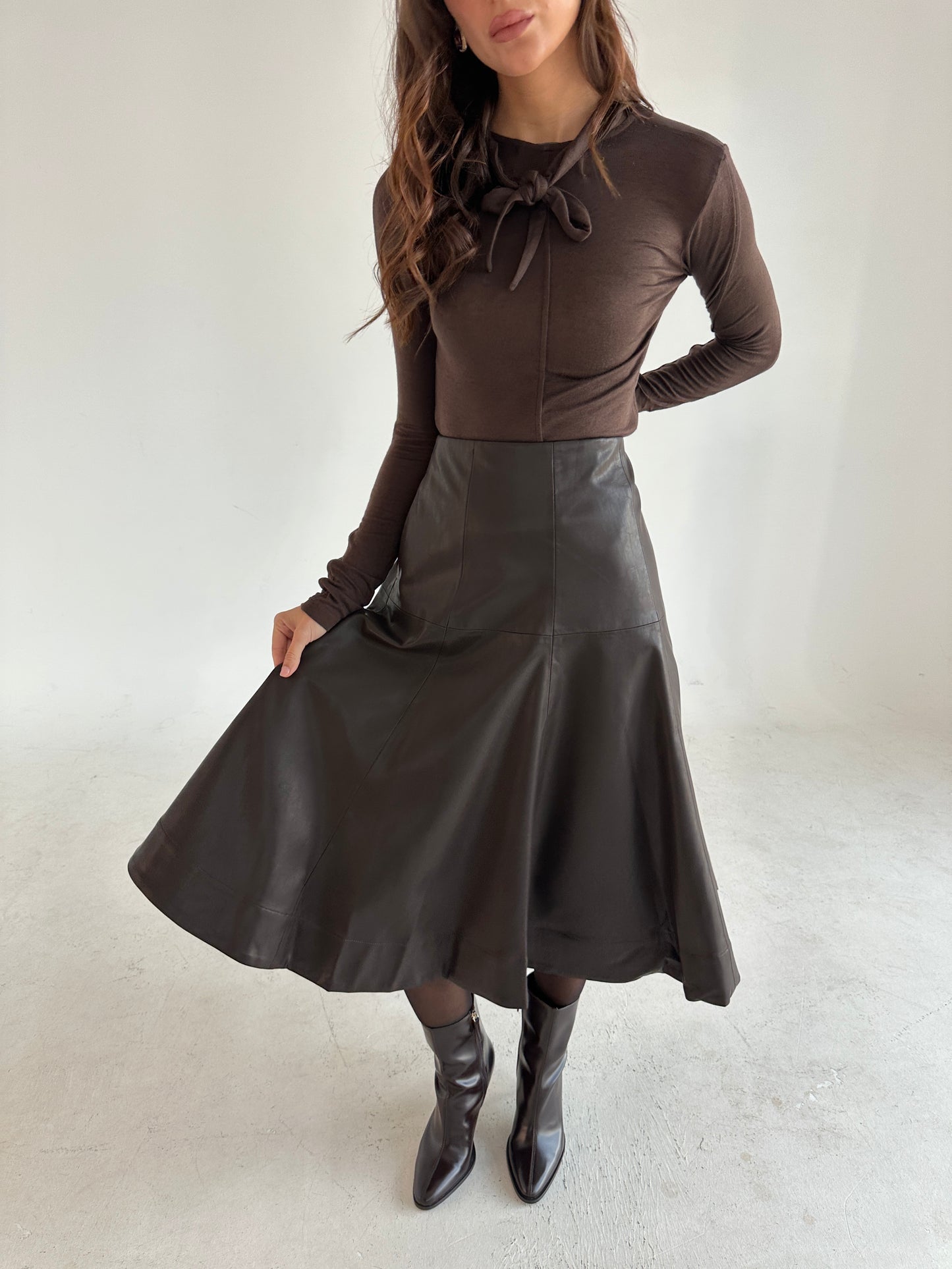 Brown leather skirt